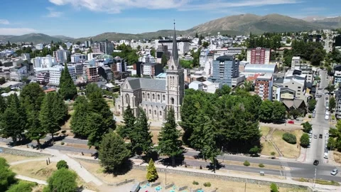 4K Drone View of Cathedral Our Lady of Nahuel Huapi in Bariloche During Summer Stock Footage 304843547