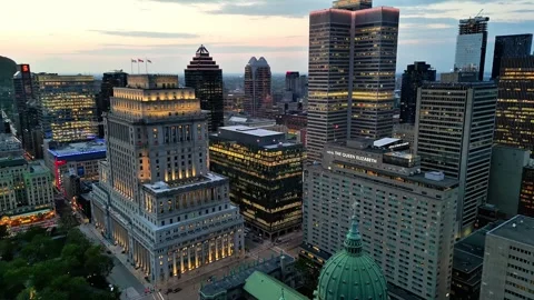 4K drone view of downtown Montreal at night, city lights skyline Stock Footage 332624155