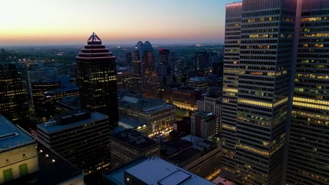 4K drone view of downtown Montreal skyline at night Stock Footage 332625316