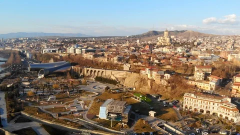 4k drone view fly up city center park of Tbilisi Stock Footage 112127930