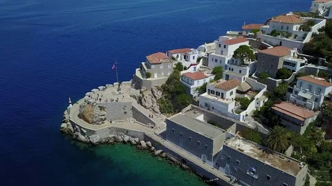 4K Drone view of fortification of Hydra island Greece Stock Footage 114374735