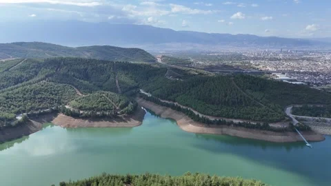 4K drone view. Lake, mountain and city view of Bursa, Turkey Video stock 286996441
