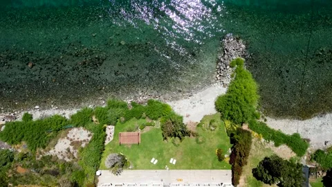 4K Drone View of Lakeside Hotel in Bariloche, Patagonia During Summer Stock Footage 304772419