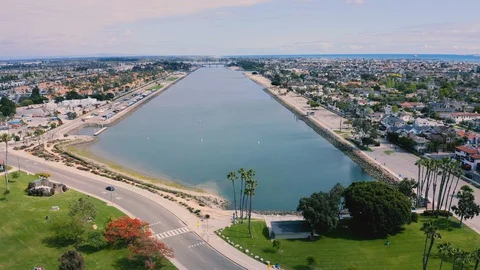 4K drone view of Marine Stadium in Long Beach, CA Stock Footage 128973656