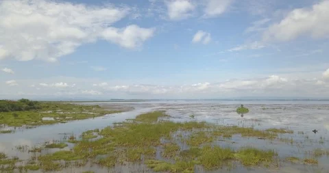 4k Drone view of Nong Han Lake,Tharae, Sakon nakhon, Thailand. Video stock 90679640