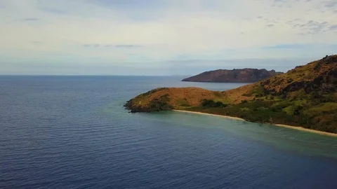 4K Drone view of ocean and palm trees of Waiasewa Island in Fiji Stock Footage 91195791