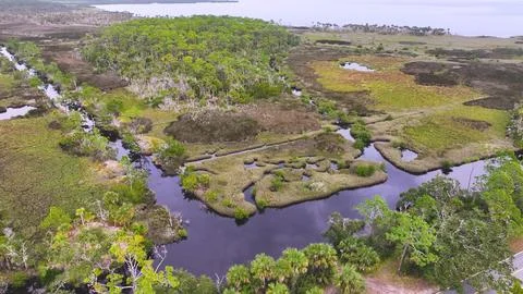 4K Drone View of the Ormond Beach Scenic Loop Drive Landscape Stock Photos
