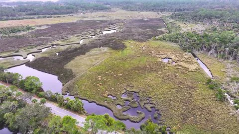 4K Drone View Of The Ormond Beach Scenic Loop Drive - Florida Landscape Stock Photos