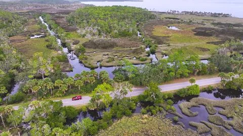 4K Drone View Of The Ormond Beach Scenic Loop Drive - Florida Landscape Stock Photos