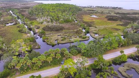 4K Drone View Of The Ormond Beach Scenic Loop Drive - Florida Landscape Stock Photos