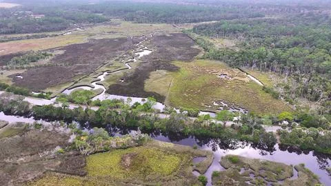4K Drone View Of The Ormond Beach Scenic Loop Drive - Florida Landscape Stock Photos