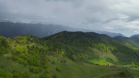 4K drone view over mountain ridges and mixed forests Stock Footage 343853097