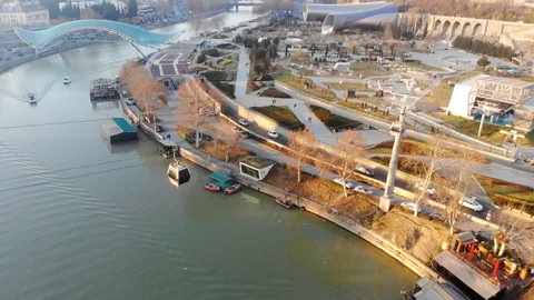 4k drone view Rike Park close up, Tbilisi, Georgia. Cable car up to sky Stock Footage 111472998