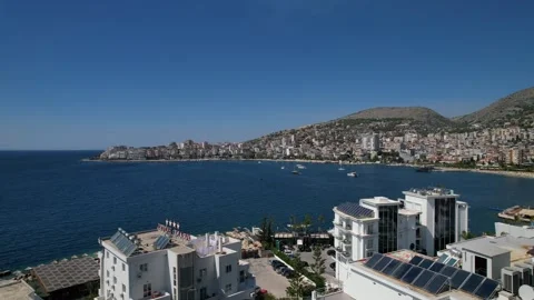 4K Drone View of Saranda Beachfront Coastline, Albania Stock Footage 317689450