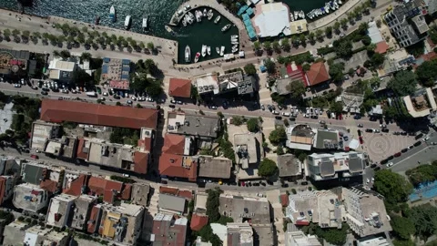 4K Drone View of Saranda Urban Harbor, Albania Stock Footage 317688643