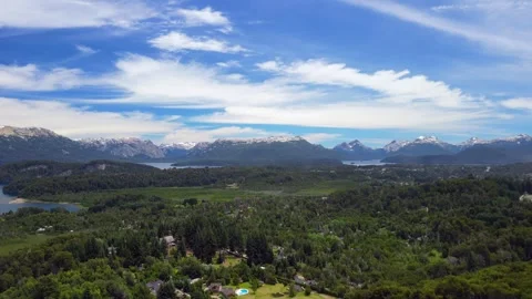 4K Drone View of Villa La Angostura and Lake Nahuel Huapi in Summer Stock Footage 304934027