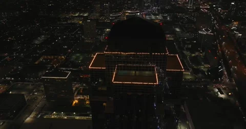 4k drone view of the Williams Tower in Houston at night Stock Footage 144592664