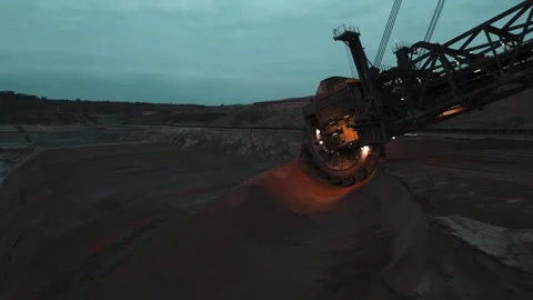 4K Drone View of Worlds largest Excavator 293 at Night Stock Footage 319025888