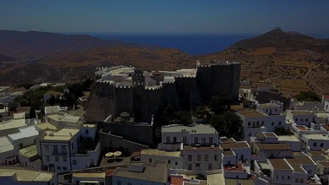 4K Drone views of Saint John monastery Patmos island Stock Footage 114389852