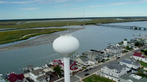 4K Drone Water Tower  Strathmere NJ Water Tower Stock Footage 245365578