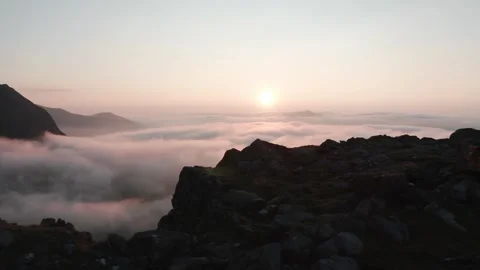 4K Drone from Watkin path to glaslyn lake on Snowdon, Snowdonia Stock Footage 250471232