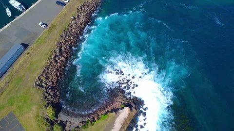 4K Drone Waves Breaking Over Coastal Rocks Stock Footage 331623645