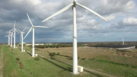 4K Drone Wind Turbines. Eolic energy Stock Footage 75157110