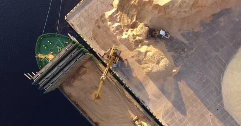 4K - Dry-cargo vessel. Ship loading. Top view Stock-Footage 67961477