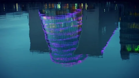 4k Dublin on Dusk, Convention Centre Reflection in River Liffey on Docklands Video stock 69889450