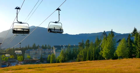 4K Dusk and Still Cable Car Gondola, Mountains in Background Stock Footage 52148763
