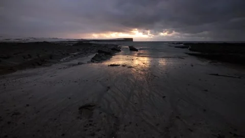 4k Dusk on the beach at the Brough of Birsay in Orkney Video stock 297768430