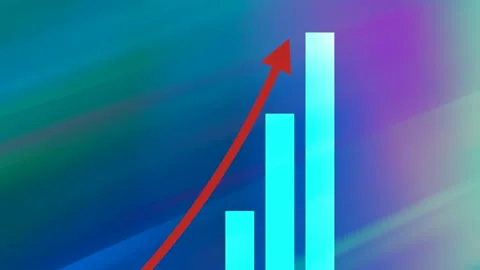 4K Dynamic Bar Graph with Moving Arrow: Aurora Style Blue Background Video stock 281657993