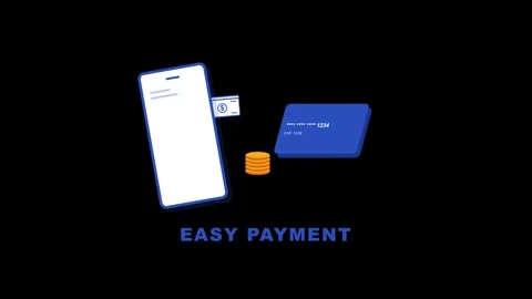 4K easy payment smartphone card money icons, black background Stock Footage 332217232