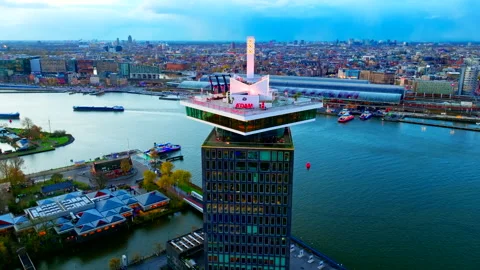 4K Editorial Aerial View of A'DAM Tower and Amsterdam City Centre Video stock 334724487