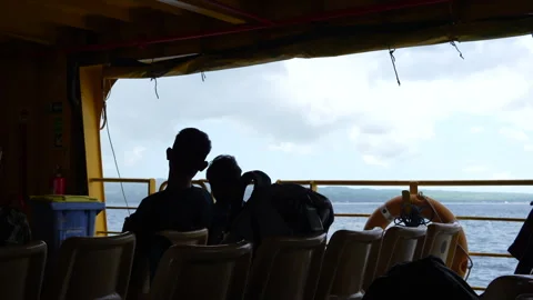 4K Editorial shot of passengers sitting on a ferry boat to Nusa Penida 스톡 동영상 337088805