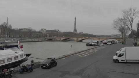 4K Eiffel Tower With Bridge And Sein River Paris Stock Footage 126113268