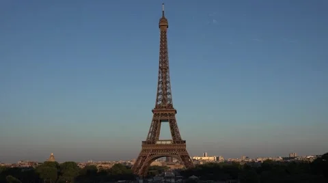 4K Eiffel Tower Paris Aerial Landscape Sunset  View Traffic Illuminated Skyline Stock Footage 54541153