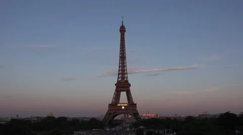 4K Eiffel Tower Paris Aerial Landscape Sunset  View Traffic Illuminated Skyline Stock Footage 54541257