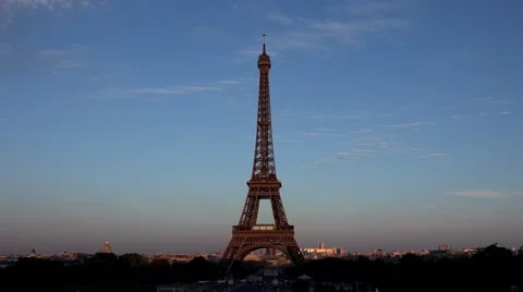 4K Eiffel Tower Paris Aerial Timelapse Sunset  View Traffic Time Lapse Skyline Stock Footage 54541494
