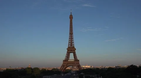4K Eiffel Tower in Paris at Sunset, Aerial Landscape, Traffic View, Skyline Stock Footage 58636127