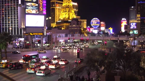 4K: The Eiffel Tower Takes Point in the Las Vegas Strip Skyline Stock Footage 63082552