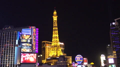 4K: The Eiffel Tower Takes Point in the Las Vegas Strip Skyline Stock Footage 63082564