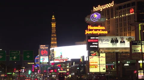 4K: The Eiffel Tower Takes Point in the Las Vegas Strip Skyline Stock Footage 63106440