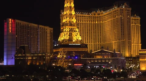 4K: The Eiffel Tower Takes Point in the Las Vegas Strip Skyline Stock Footage 63107292