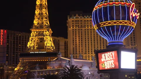 4K: The Eiffel Tower Takes Point in the Las Vegas Strip Skyline Stock Footage 63108187