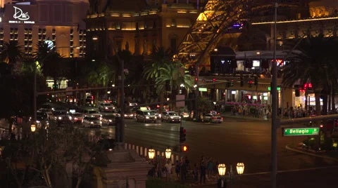 4K: The Eiffel Tower Takes Point in the Las Vegas Strip Skyline Stock Footage 63108561