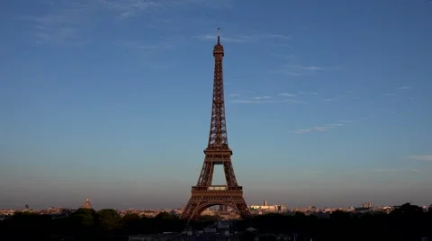 4K Eiffel Tower Timelapse in Paris, Aerial Sunset View, Skyline at Sundown Stock Footage 58636587