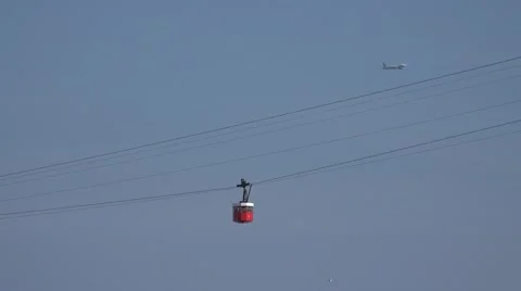 4K Electric cable car cablecar hang airplane transport cabin motion aircraft  Stock Footage 52232461