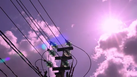 4K electric pole, high voltage line, electricity, electrical energy for artifici 库存影片 334323444