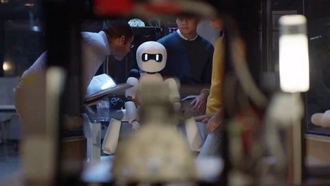 4K Electronics engineering team building robot with 3D printed components Stock Footage 73840645